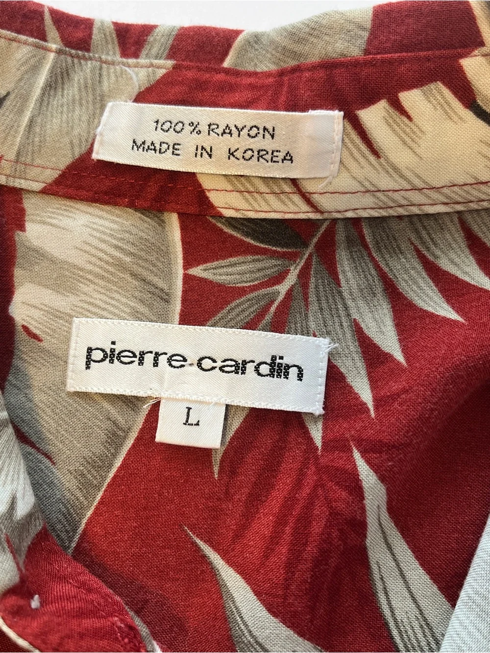 Pierre Cardin Men's Red Tropical Print Short Sleeve Shirt size L rayon button